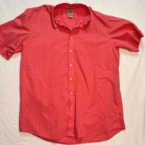 LL Bean Wrinkle Resistant Button Down Short Sleeve Pink Check Men’s XL Tall